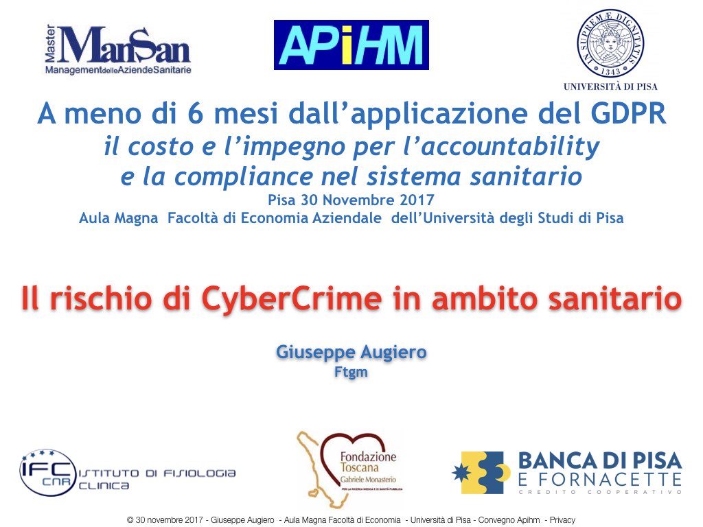 Slide: Il rischio di CyberCrime in ambito sanitario